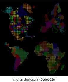 Vier Kontinente zeichnen Nord- und Südamerika, Europa und Afrika aus