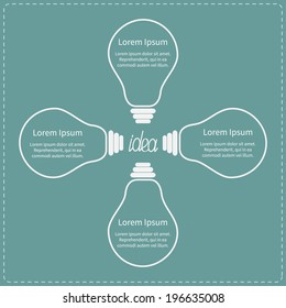 Four contour big light bulb. Idea concept. Business infographic. Vector illustration.
