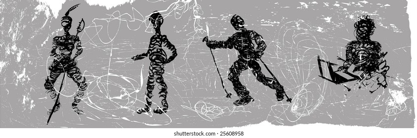 four conventionalizes figures 2, grunge vector