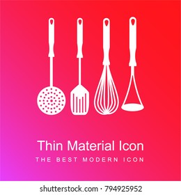 Four cooking accessories set for kitchen red and pink gradient material white icon minimal design