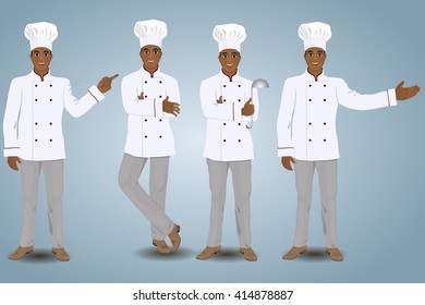 Four cooks in different poses. Vector illustration. Isolated objects.