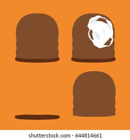 four cool brown sweet & cute Chocolate coated marshmallow treats background isolated cartoon on simple modern flat design style. clean & tasty dessert print wallpaper