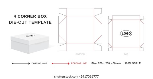 Four corner box die cut template or 4 Corner Tray