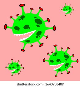 four corona virus monster illustration in cartoon style