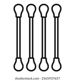 Four cotton swabs standing upright, simple black and white line art icon