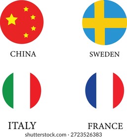 Quatro bandeiras do país bandeiras de ilustração vetorial da china suécia itália e frança