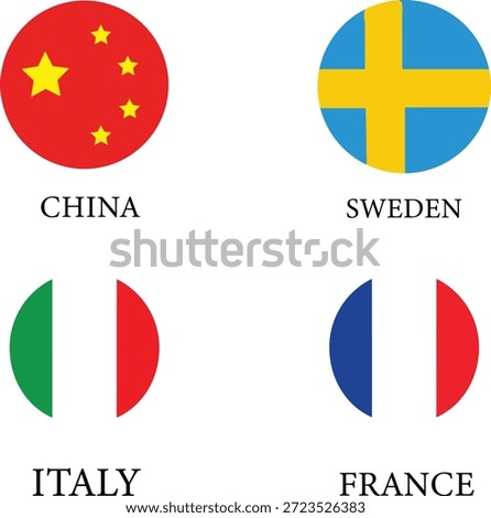 Four country flags vector illustration flags of china sweden italy and france