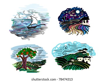 four countryside landscapes
