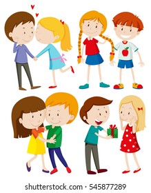 Four couples of people at different ages illustration