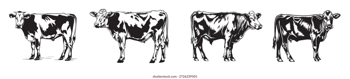 Cuatro vacas en blanco y negro