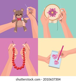 four craft projects set icons