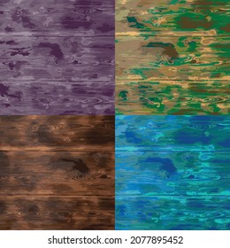 four creative colored wooden textures. vector illustration.