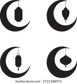 Cuatro lunas de media luna con linternas colgantes con un patrón islámico decorativo
