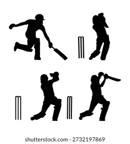 Four Cricket Batting Silhouettes set