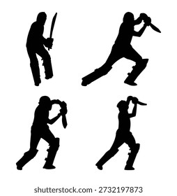 Four Cricket Batting Silhouettes set