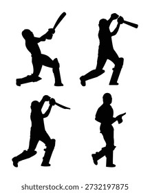 Four Cricket Batting Silhouettes set