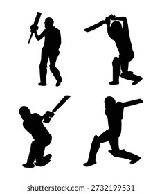Four Cricket Batting Silhouettes set