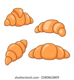 Four croissants cartoon illustration are presented in different orientations.