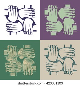 Four Crossed Hand Seat Carry - Contrast Graphic and Woodcut Style