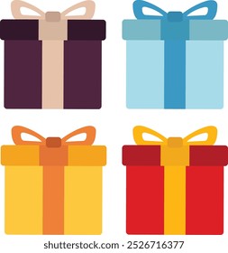 Four Cube Gift Box with Four Colors on White Background
