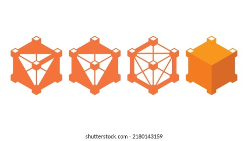 Four Cube Logos Vector Icon Symbol Template. Cube Design Vector Icon