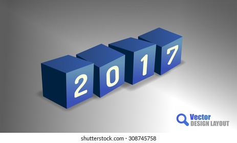 Four cubes as 2017 playfull symbols. Vector design elements.