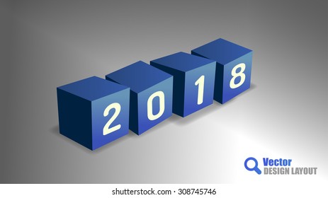 Four cubes as 2018 playfull symbols. Vector design elements.