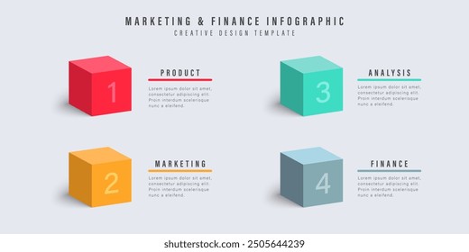 Four cubes process chart slide template. Infographic vector template