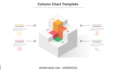 Four cubic columns or levels to compare. Concept of 4 stages or steps of modern business strategy plan. Creative infographic design template. Futuristic vector illustration for presentation, report.