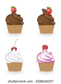 Four cupcakes set, vector