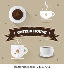 Four cups of coffee. Made in vector