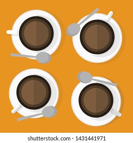 four cups of coffees with white plate vector