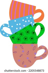 four cups different kitchen utensils breakfast