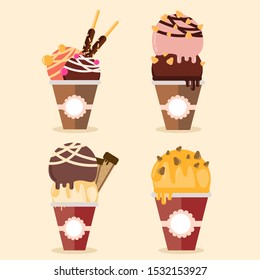 four cups of ice cream set