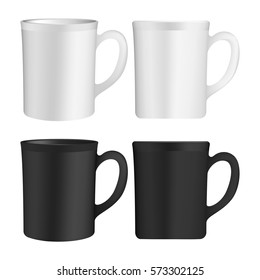 four cups. White and black cup set template. Ready for your design picture Mock up Vector EPS10.