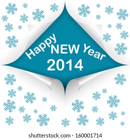 four curled corners with text happy new year and 2014