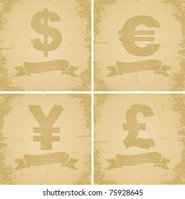 Four currency symbol for the old cracked paper