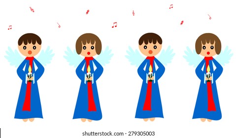 Four cute angels singing angels isolated on white background

