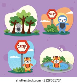 four cute animals tenders characters