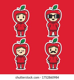 Four cute apple character designs