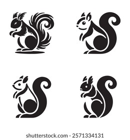 Four Cute Black Silhouette Squirrel Designs