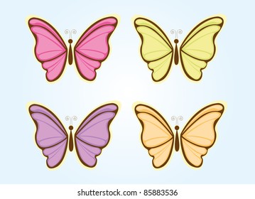 four cute butterfly over blue background. vector