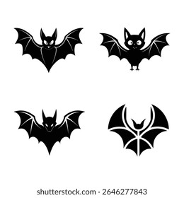 Four Cute Cartoon Bat Silhouettes for Halloween Design