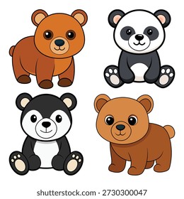 Quatro lindos desenhos animados ursos panda urso marrom