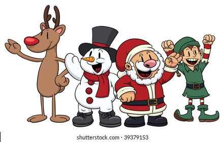 Four Cute Cartoon Christmas Characters. All In Separate Layers For Easy Editing.