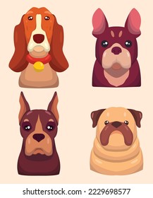 
four cute cartoon dog faces in vector for design