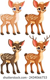 Four cute cartoon fawns with expressive eyes