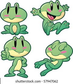 Four cute cartoon frogs. Vector illustration with simple gradients. All in separate layers for easy editing.