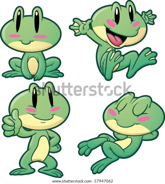 Four Cute Cartoon Frogs Vector Illustration With Simple Gradients All