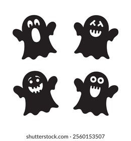 Four Cute Cartoon Ghost Silhouettes for Halloween